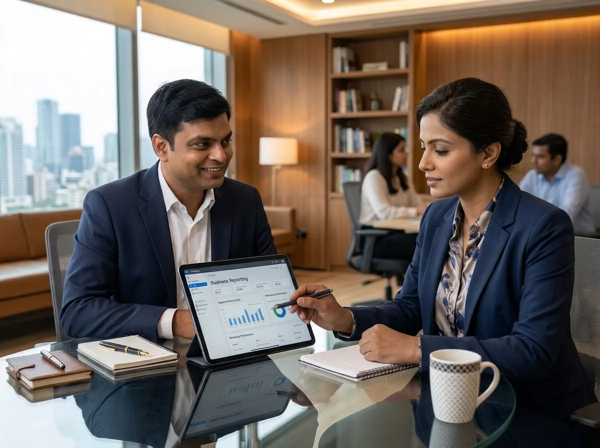 Ravi Prakash reviewing marketing performance with a client