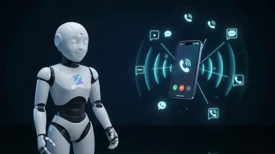 Zylovi's AI assistant next to a phone receiving an AI call